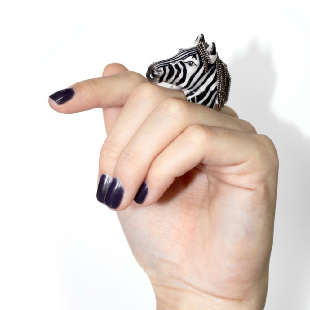 Nach Designer Porcelain Zebra with Hair Ring